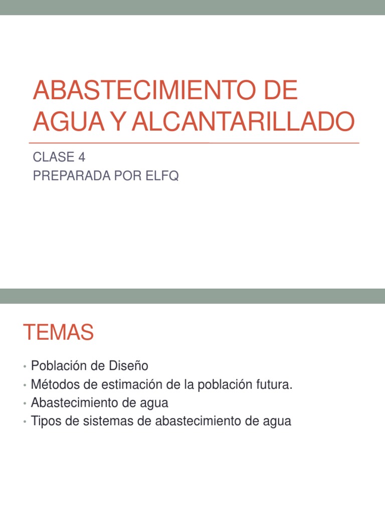 Clase 4 Poblacion y Metodos | PDF | Red de abastecimiento de agua | Agua