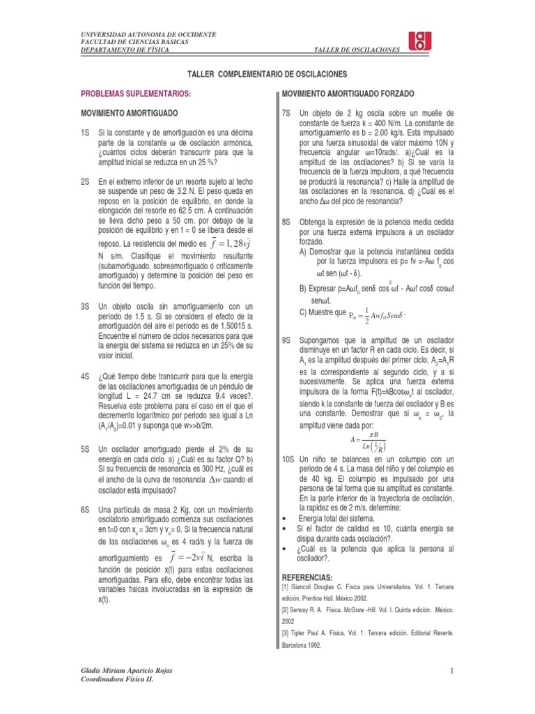 Taller Complementario de Oscilaciones PDF | PDF | Movimiento (física ...