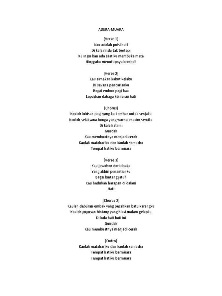 Lirik Lagu Adera Muara