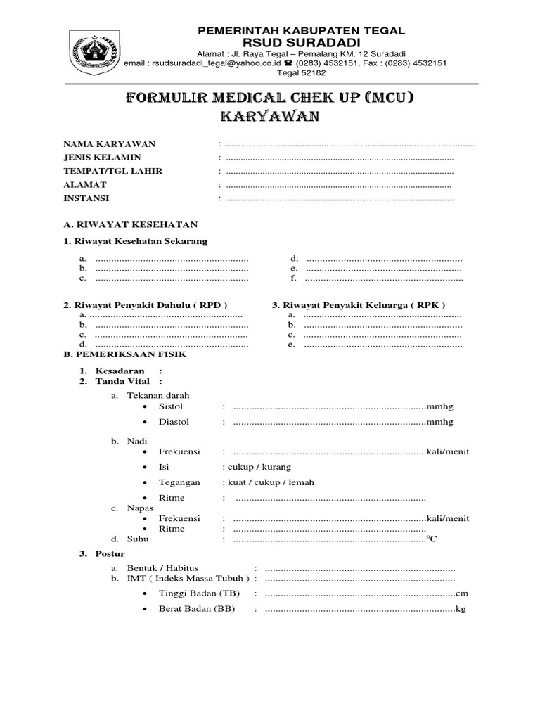 Formulir Medical Check Up Karyawan | PDF