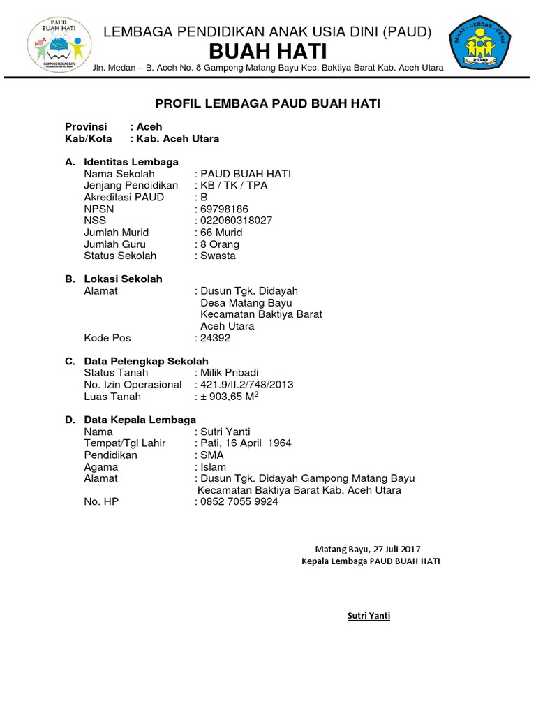 Profil Lembaga Pendidikan Anak Usia Dini Buah Hati