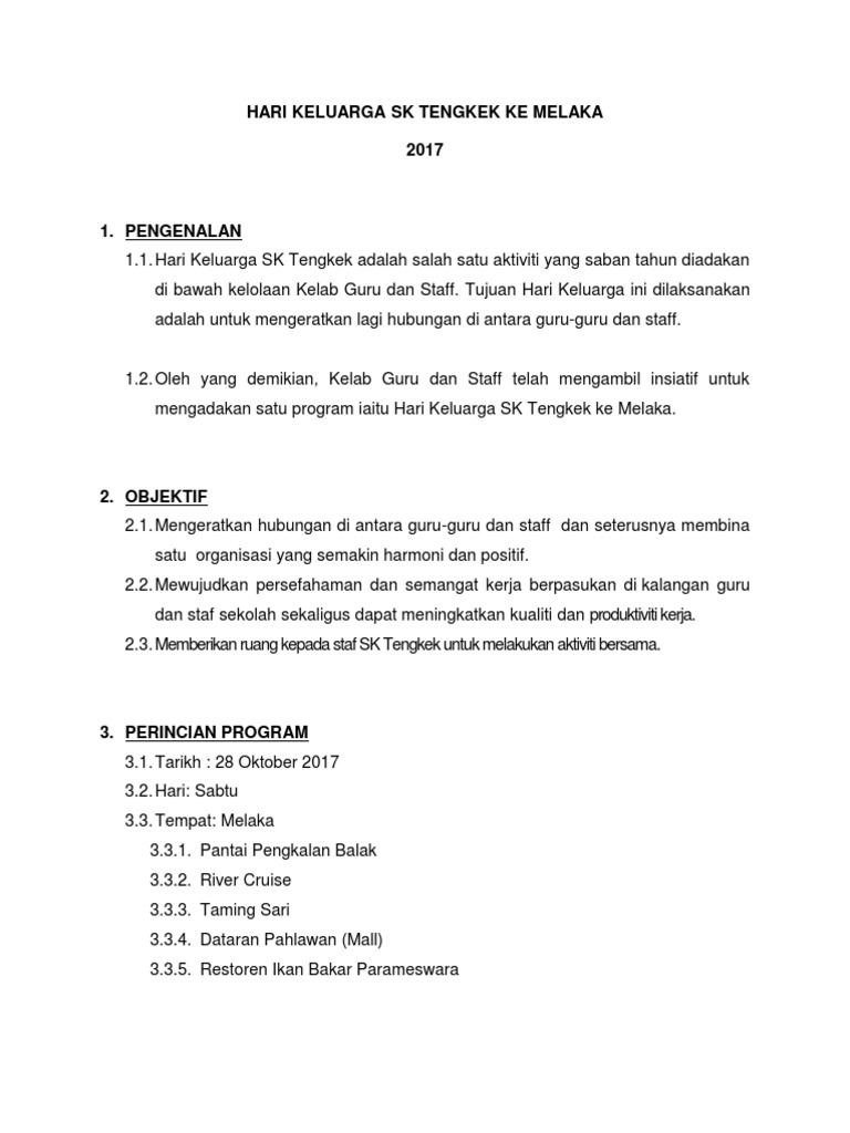 Hari Keluarga Sk Tengkek Ke Melaka Pdf