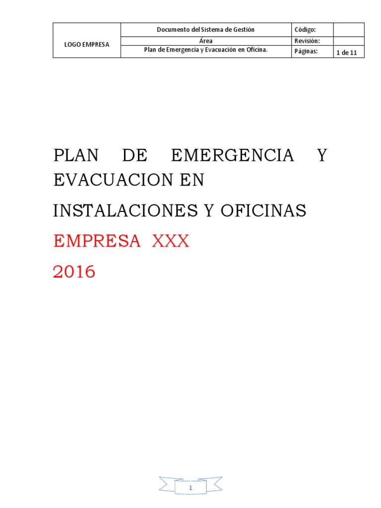Plan de Emergencia y Evacuación Oficina | PDF