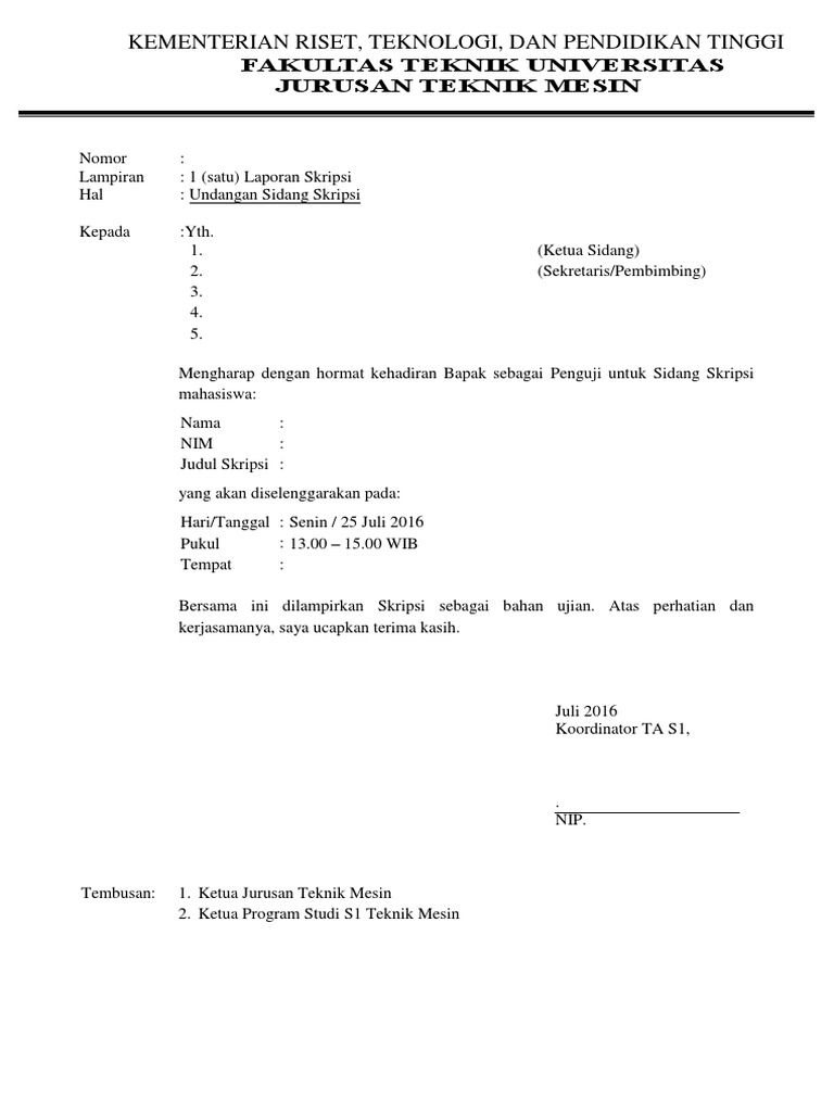Contoh Surat Undangan Sidang Skripsi | PDF