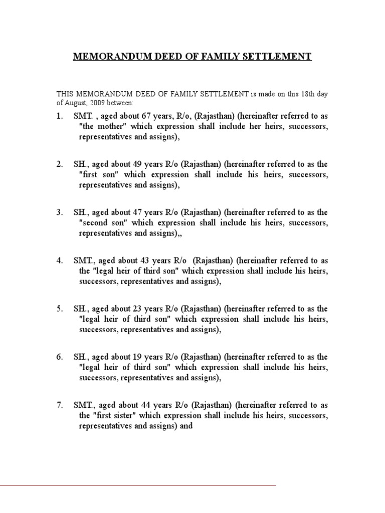 DEED1+OF+FAMILY+SETTLEMENT Deed Property