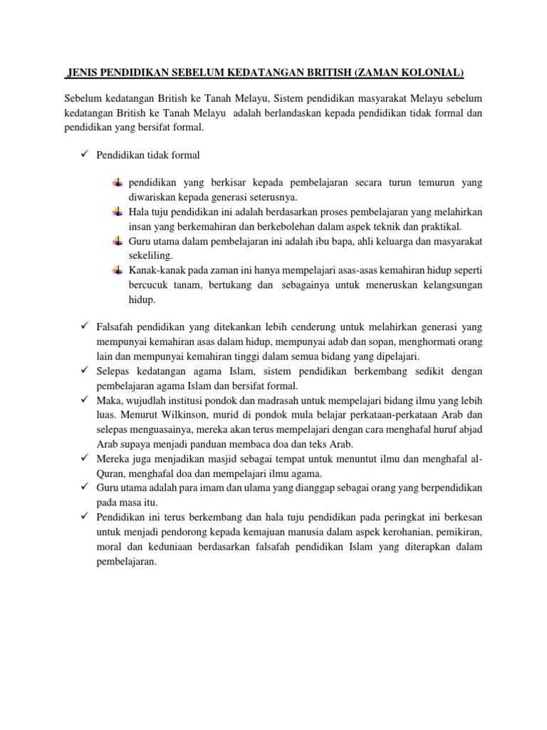 Jenis Pendidikan Sebelum Kedatangan British Pdf