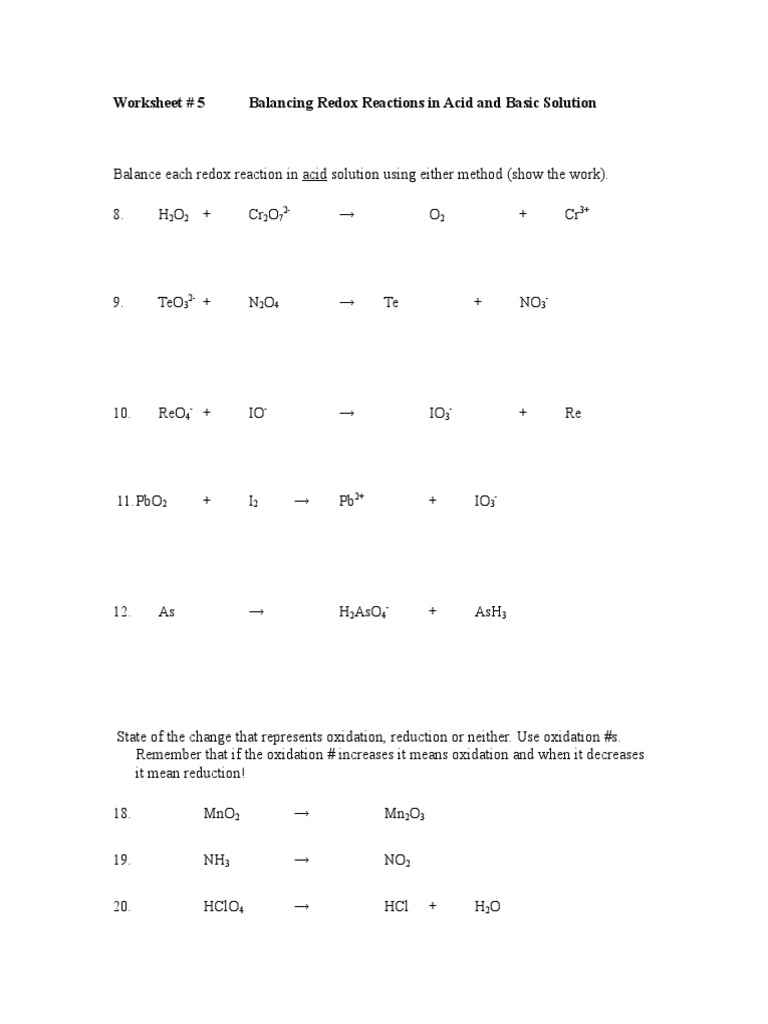 oxidation-and-reduction-worksheet