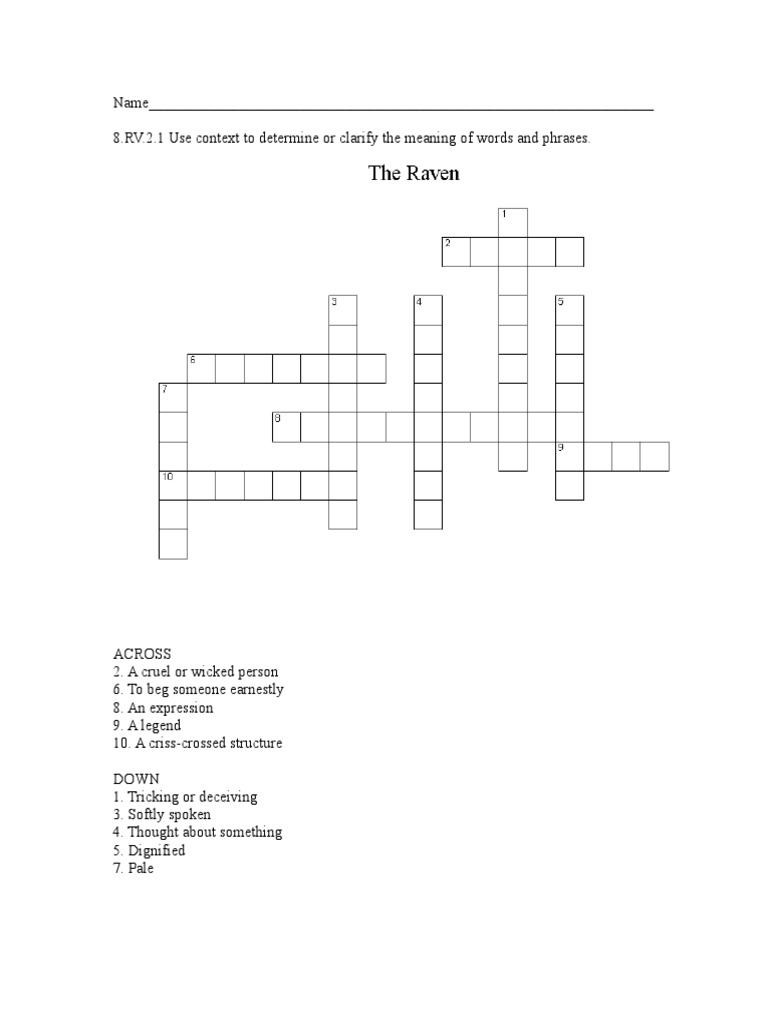 The Raven Crossword Puzzle Descargar gratis PDF Puzzles Linguistics