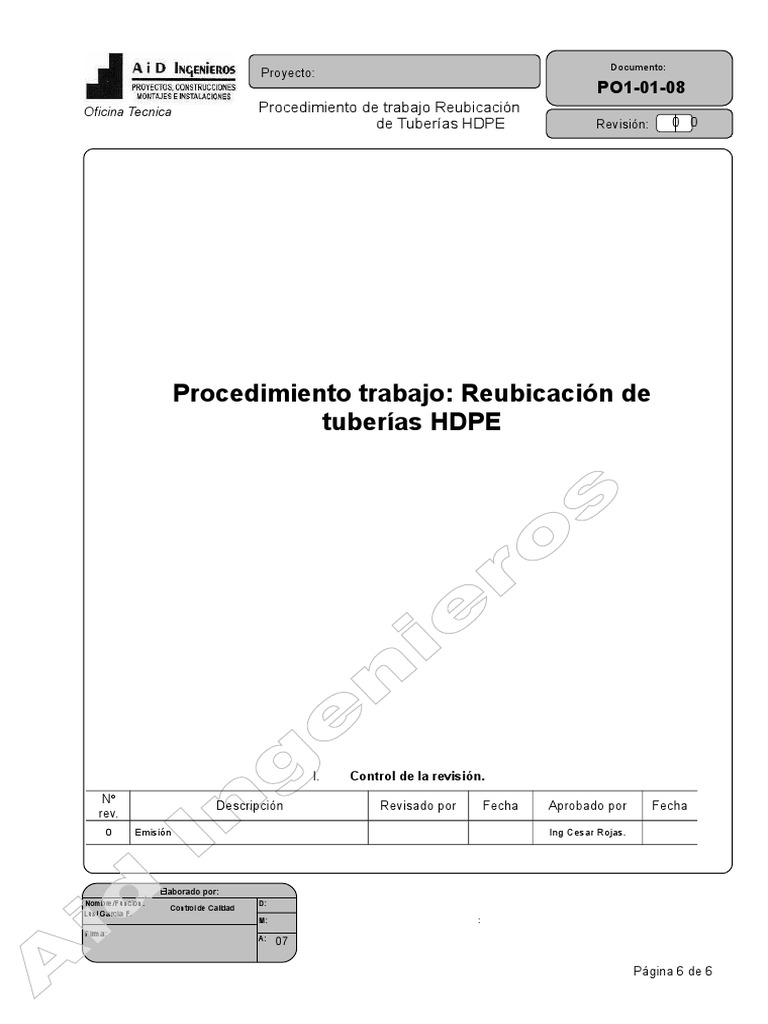 Procedimiento de Trabajo Tuberia HDPE  Herramientas 