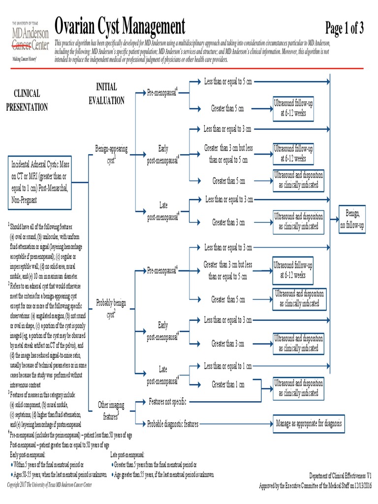 Clin Management Ovarian Cysts WEB Algorithm-1 | PDF | Ct Scan | Menopause