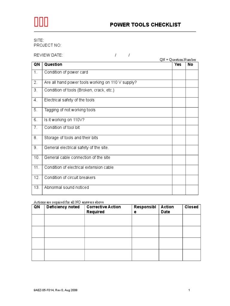 Power Tools Safety Checklist Guide | PDF | Law | Technology & Engineering