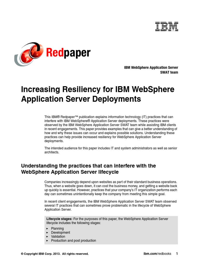 Paper: Increasing Resiliency For Ibm Websphere Application Server ...