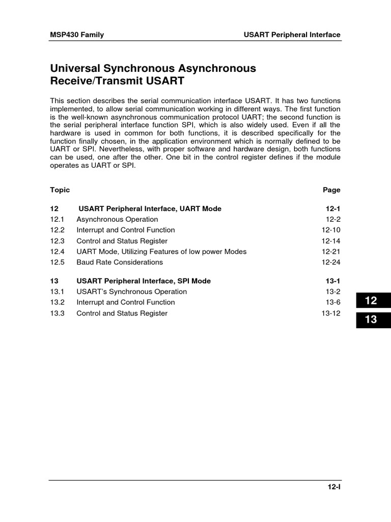 MSP430 USART Interface: UART & SPI Modes | PDF | Modulation | Computer ...