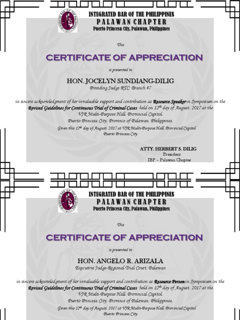 Certificate of Appreciation Judiciaries Government