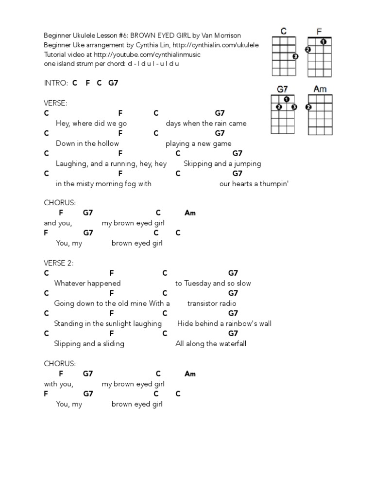 Brown Eyed Girl Beginner Uke Chord Chart Pdf Song Structure Song Recordings