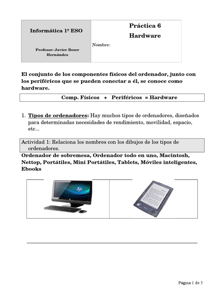 Practica 6 El Hardware | PDF | Periférico | Hardware de la computadora