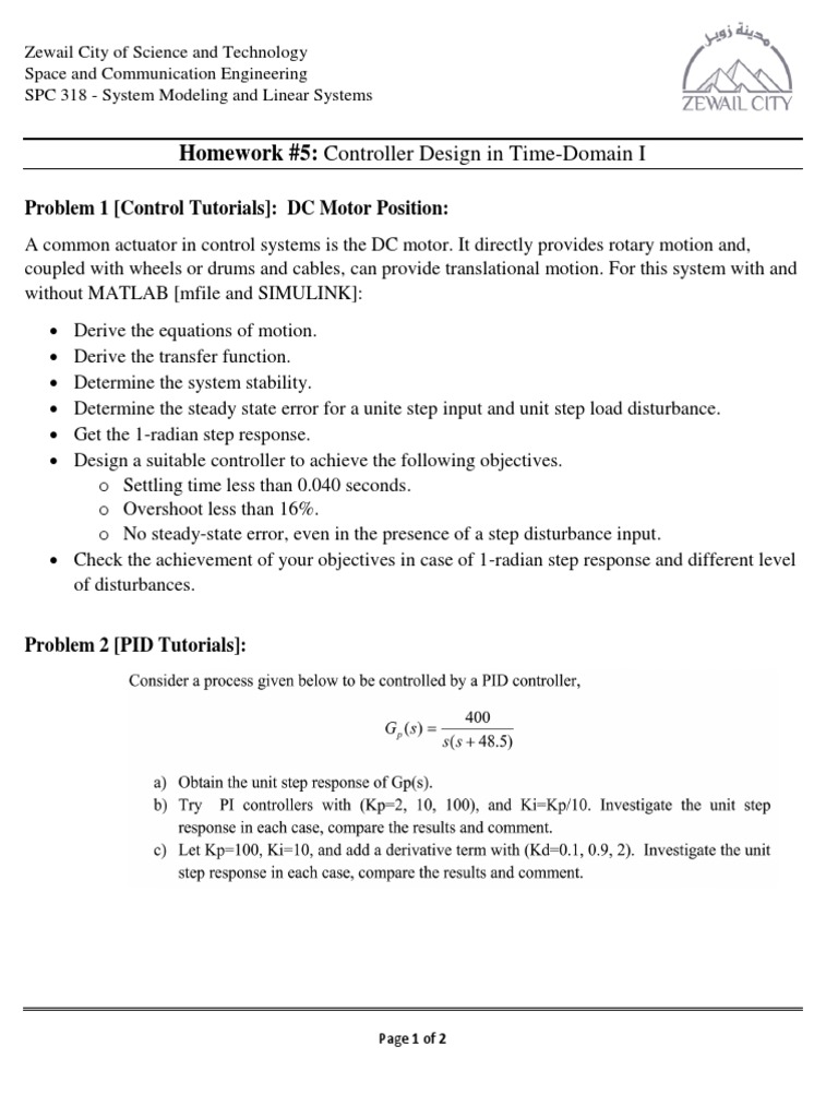 HW - 05 Modeling and Classical Control | PDF | Technology & Engineering