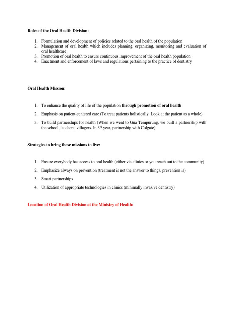 Location of Oral Health Division at The Ministry of Health PDF