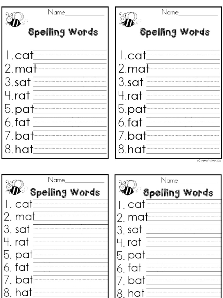Spelling List Template