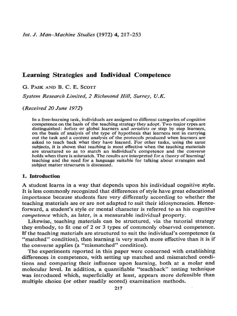 Learning Strategies and Individual Competence: Int. J. Man-Machine ...