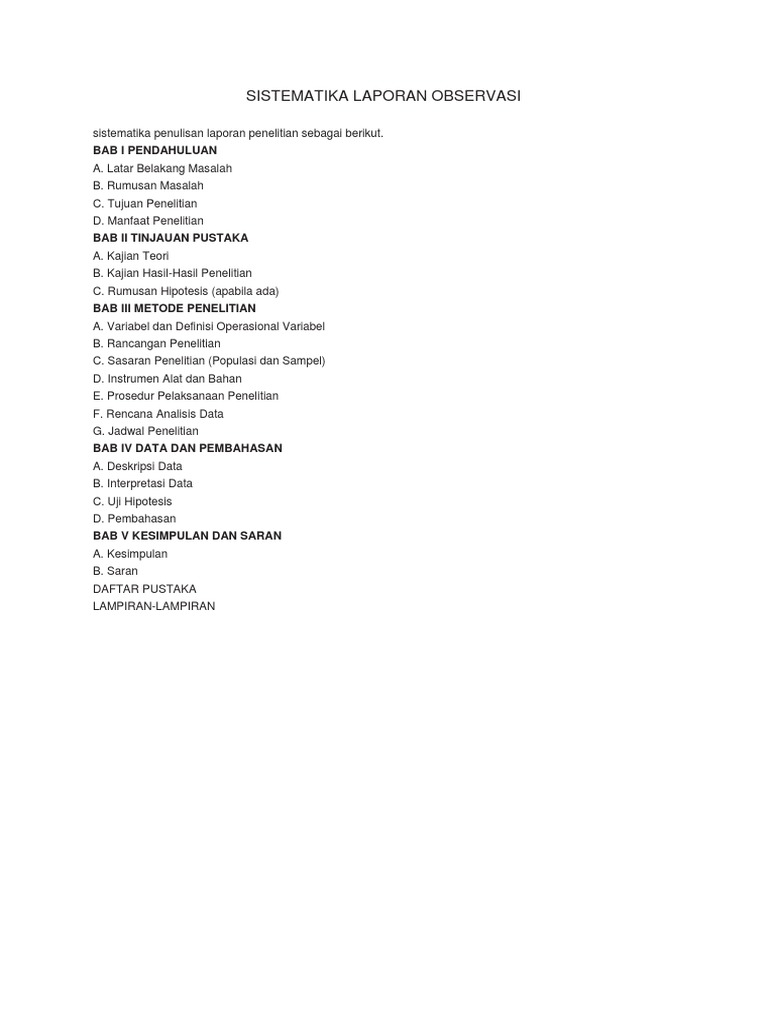Sistematika Laporan Observasi