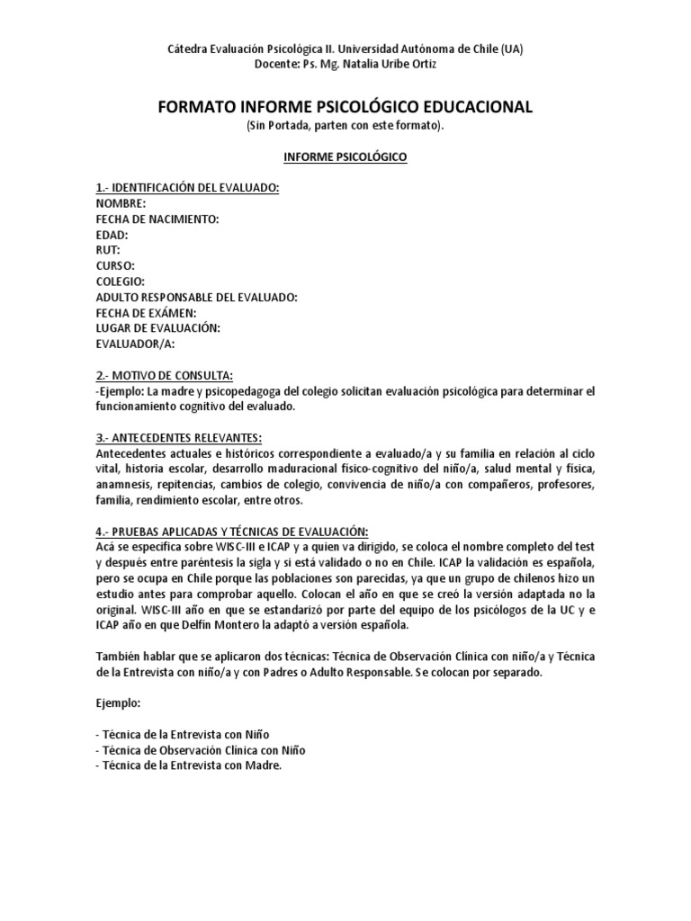 Arriba 44+ imagen modelo de informe psicológico educativo en word