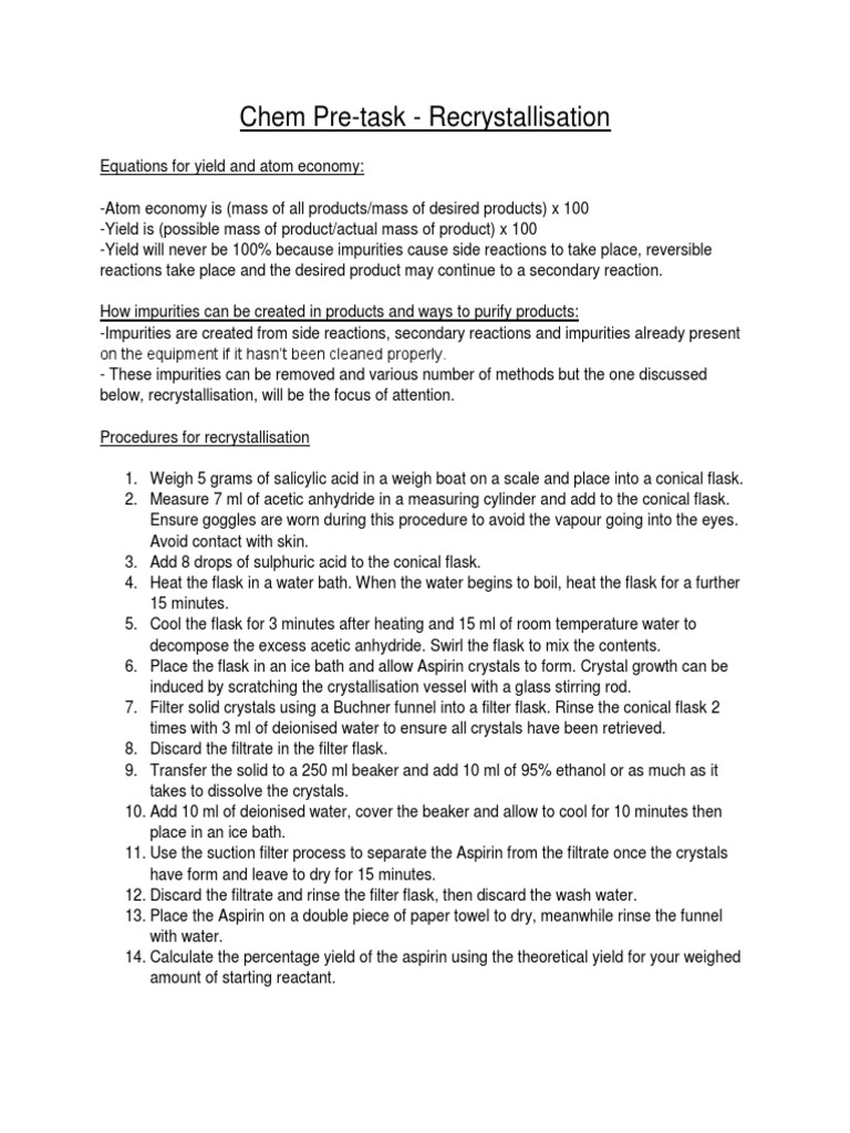 ChemPre Task Recrystallisation | PDF | Filtration | Physical Chemistry