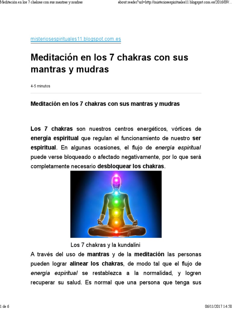 Meditación en Los 7 Chakras Con Sus Mantras y Mudras | PDF | Mantra ...
