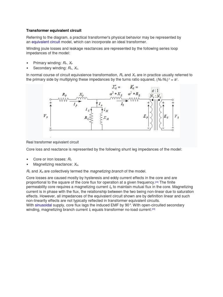 Real transformer equivalent circuit model | PDF