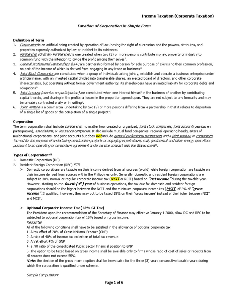 Corporate Taxation in the Philippines | PDF | Gross Income | Taxes