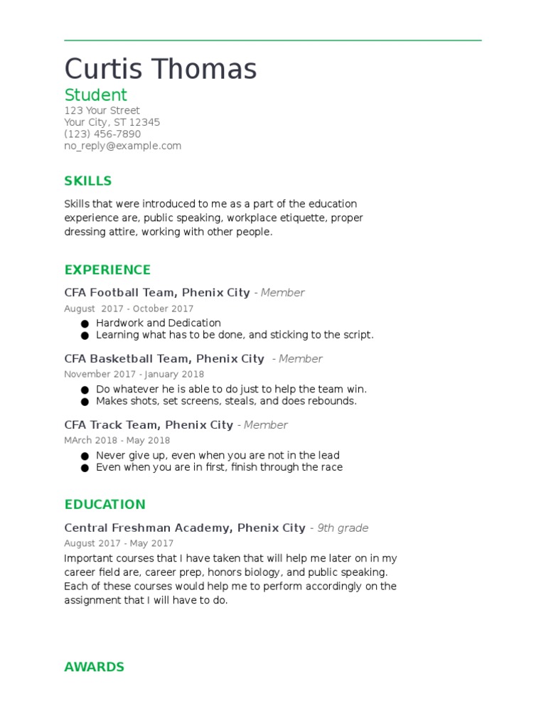 Student Profile: Curtis Thomas Resume | PDF | Career & Growth