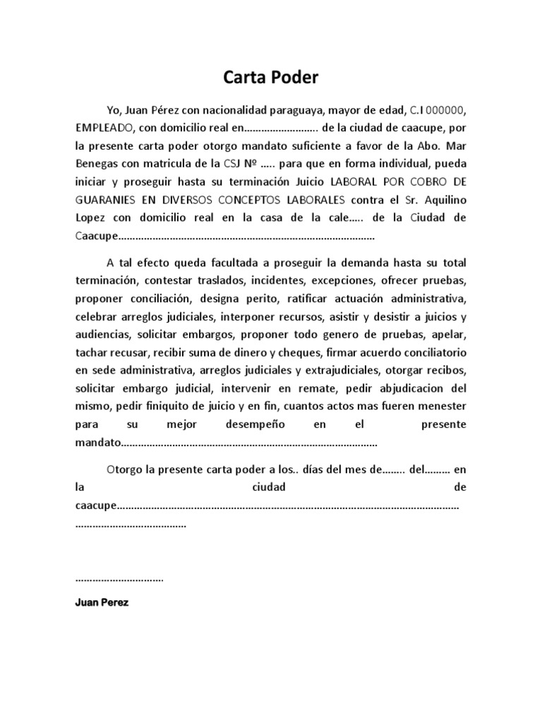 Ejemplo de Carta Poder | PDF