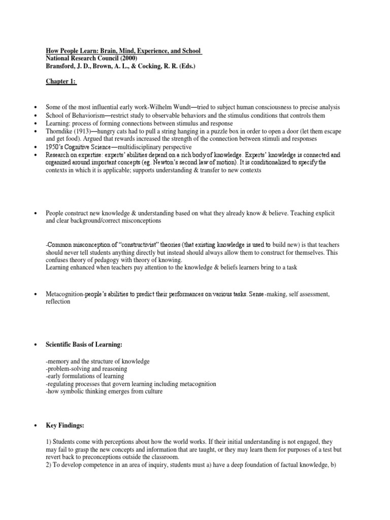 How people learn pdf expert metacognition