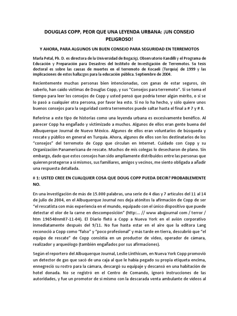 Douglas Copp: Consejos Peligrosos en Terremotos | PDF | Temblores ...