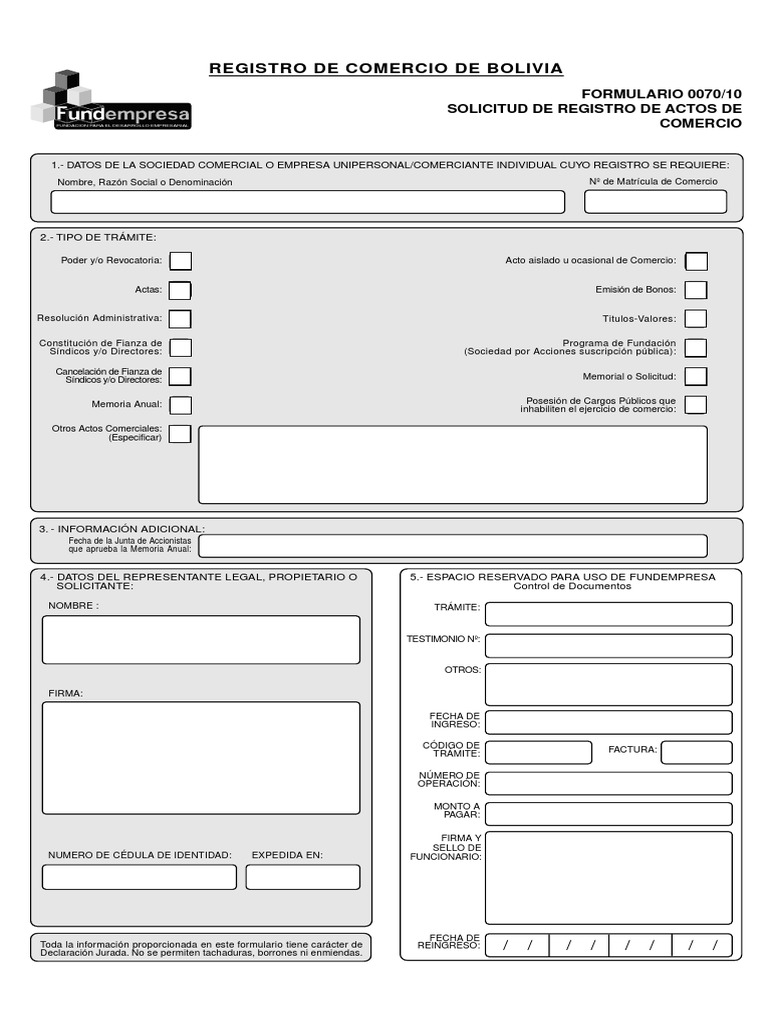 Solicitud Registro Comercio Bolivia | PDF | Sociedad de responsabilidad ...