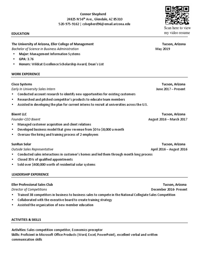 Eller Resume PDF Competition Leadership