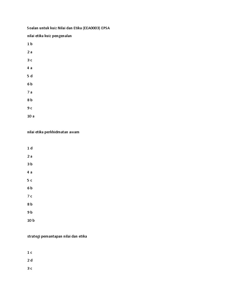 Soalan Untuk Kuiz Nilai Dan Etika Pdf