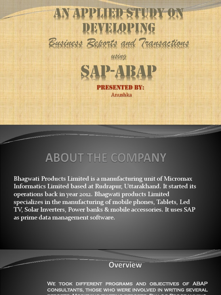 internship ppt on SAPABAP Sap Se Databases