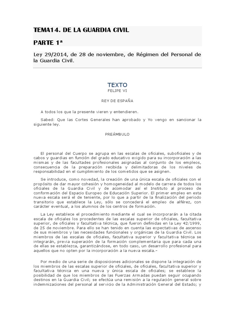 Tema 14 de La Guardia Civil Actualizado | PDF | Oficial no comisionado