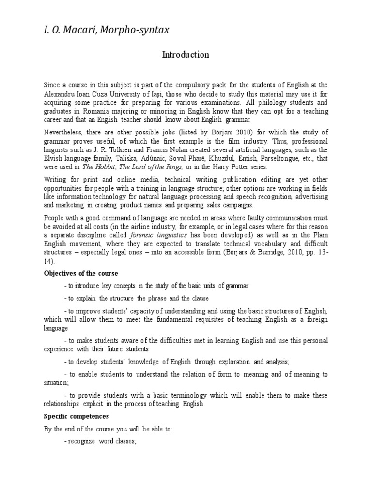 Morpho-Syntax Guide for English Students | PDF | Test (Assessment ...