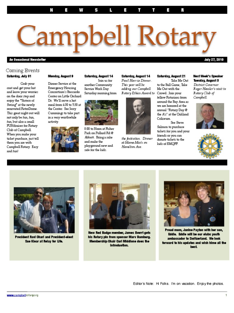 Rotary Newsletter Jul 27 2010 | PDF | Mutual Organization | Clubs And ...