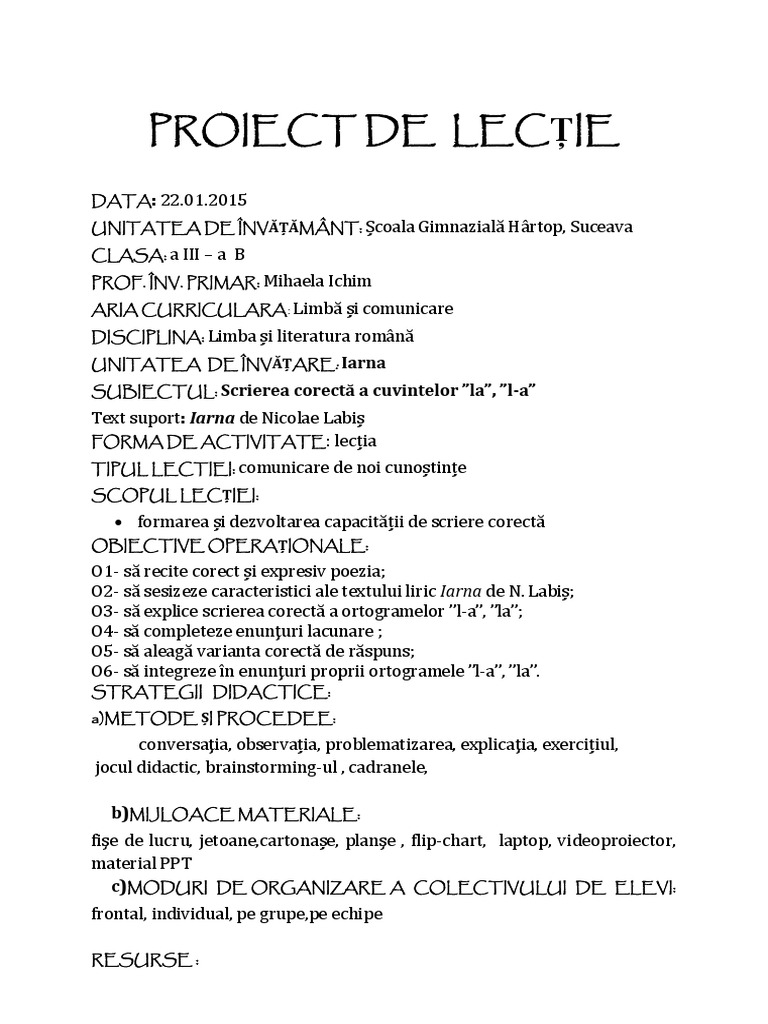 Proiecte De Lectie Gr I Corectate Grafic Docx