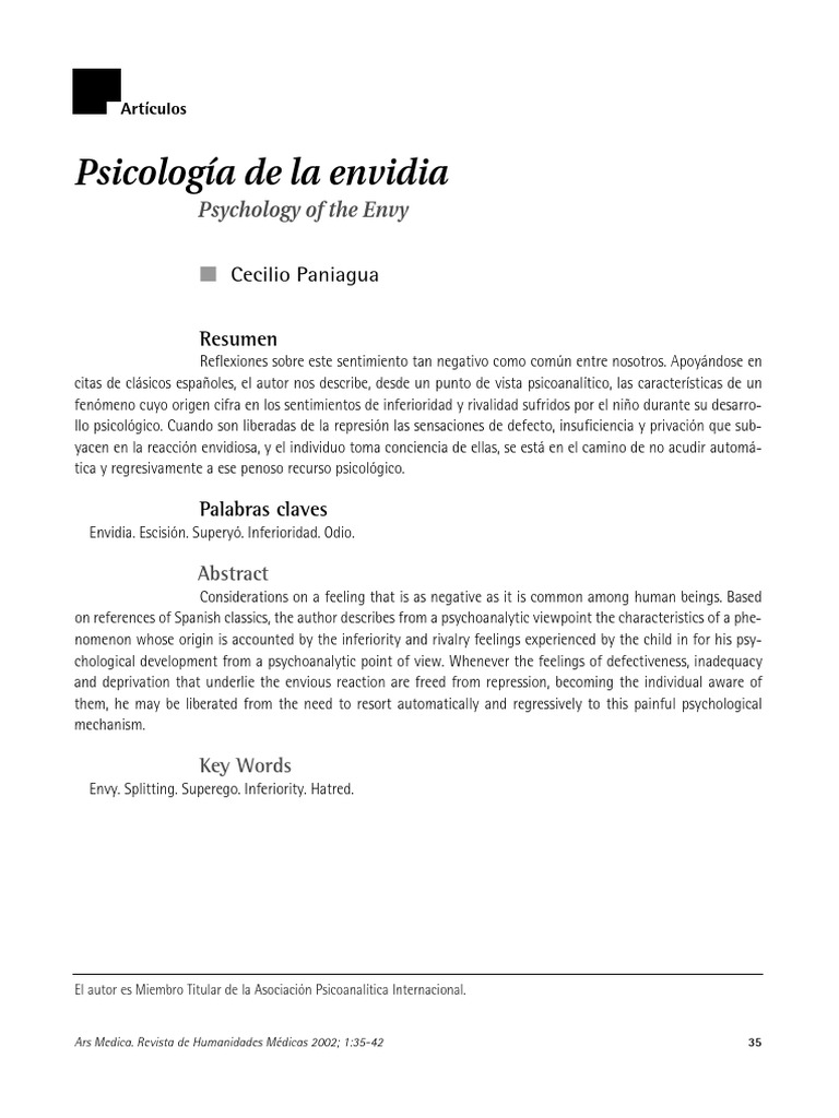 Psicología de la Envidia y sus Orígenes | PDF | Envidia | Sigmund Freud