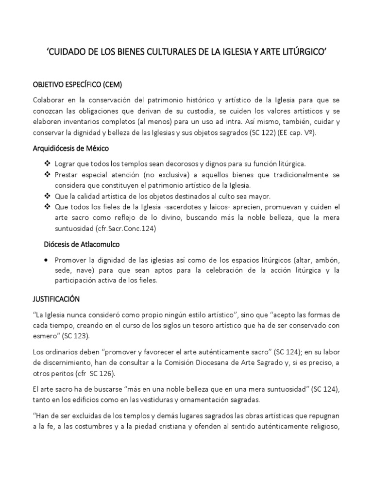 Arte litúrgico y cuidado de los bienes culturales