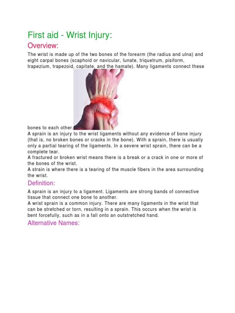 First Aid for Wrist Injuries Guide | PDF | Hand | Musculoskeletal System