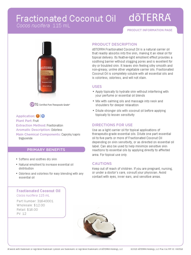Doterra Fractionated Coconut Oil Essential Oil Coconut