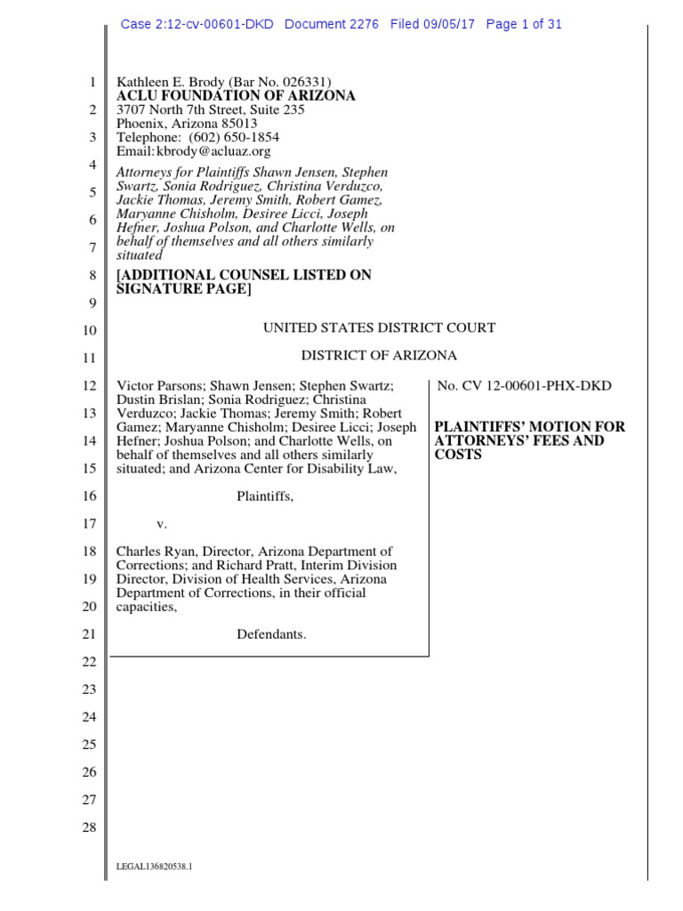 Plaintiffs Motion for Attorney Fees and Costs Costs In English Law