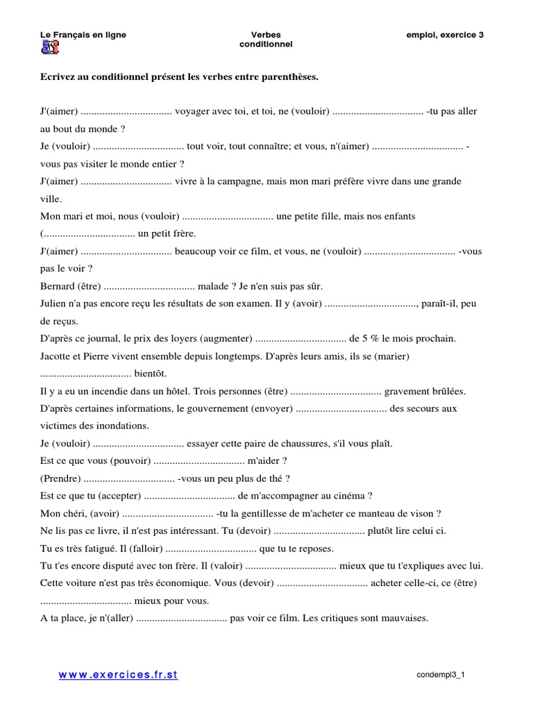 Les Valeurs Du Present Exercices A Imprimer conditionnel présent exercices 3.pdf