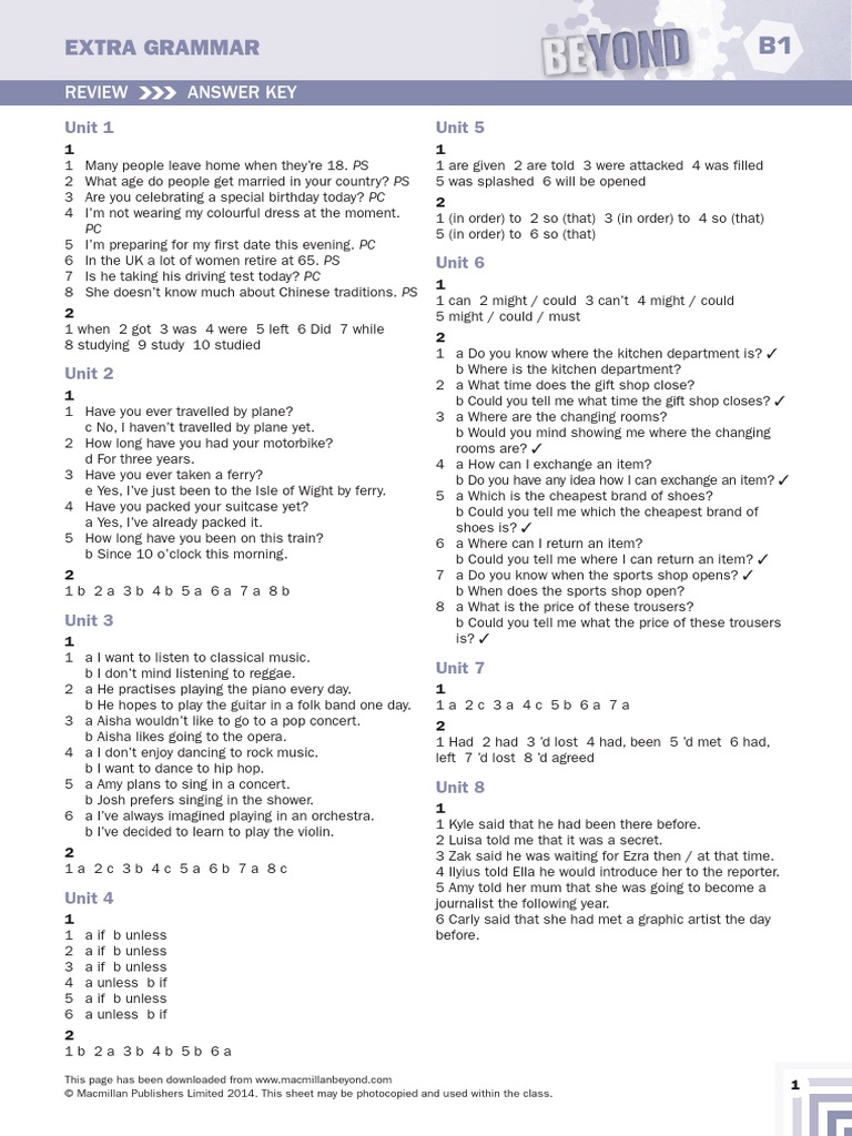 Beyond B1 Grammar Answer Key Entertainment General 