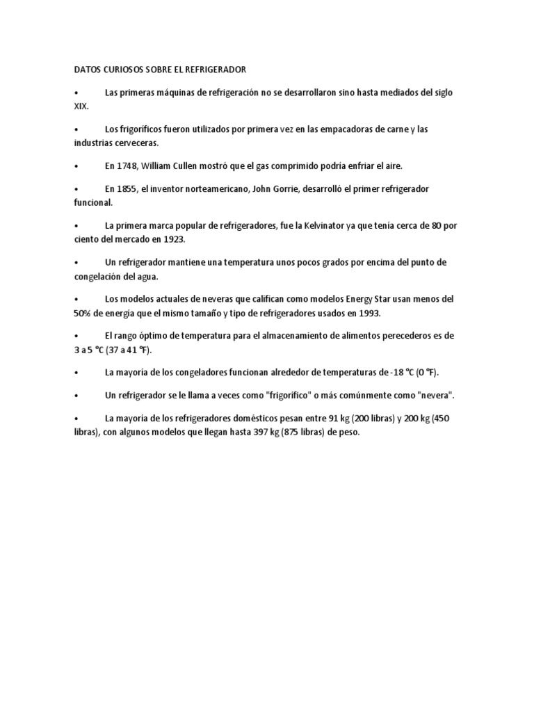 Datos Curiosos Sobre El Refrigerador | PDF | Refrigerador | Temperatura, image size:768x1024